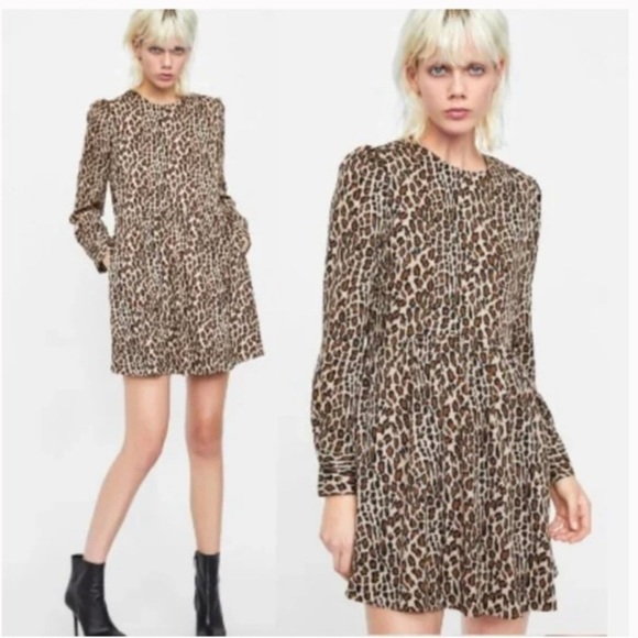 Zara Dresses & Skirts - Zara Leopard Print Long Sleeve Dress